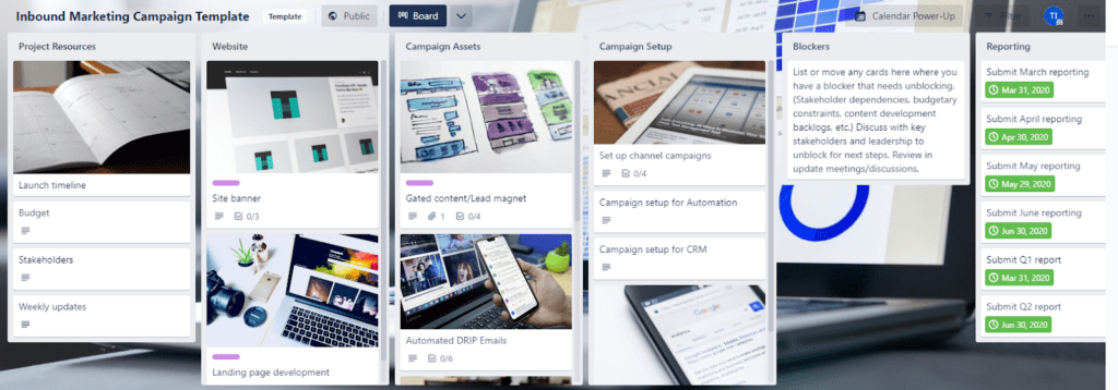 Trello cards can be used to manage a variety of marketing tasks, including marketing campaigns, in a more visual way.
